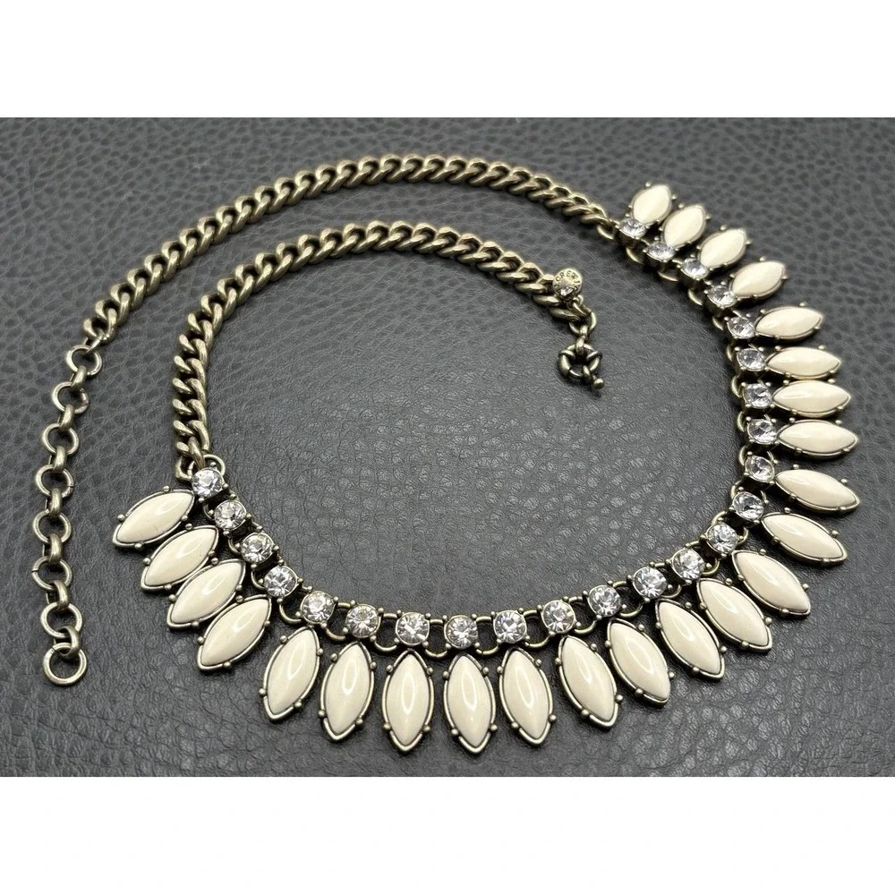 J Crew White Rhinestone Marquise Crystal Collar Statement Necklace 22